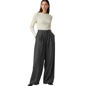 SOFIE D'HOORE Gray Wool CASHMERE Wide Leg Pleated Trousers Puddle Oversized 30"